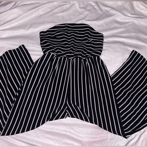 Black and white stripped strapless jumpsuit